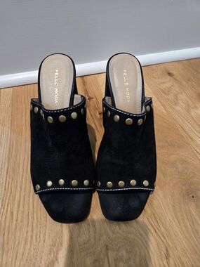 Pelle Moda Black Suede Studded Mules